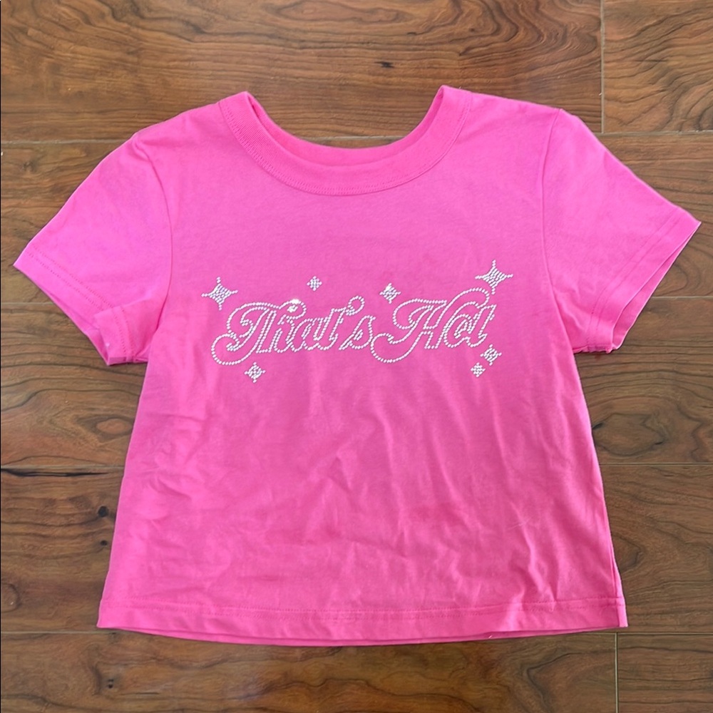 Paris Hilton Vibrant Pink Crop Top with Glittering Text